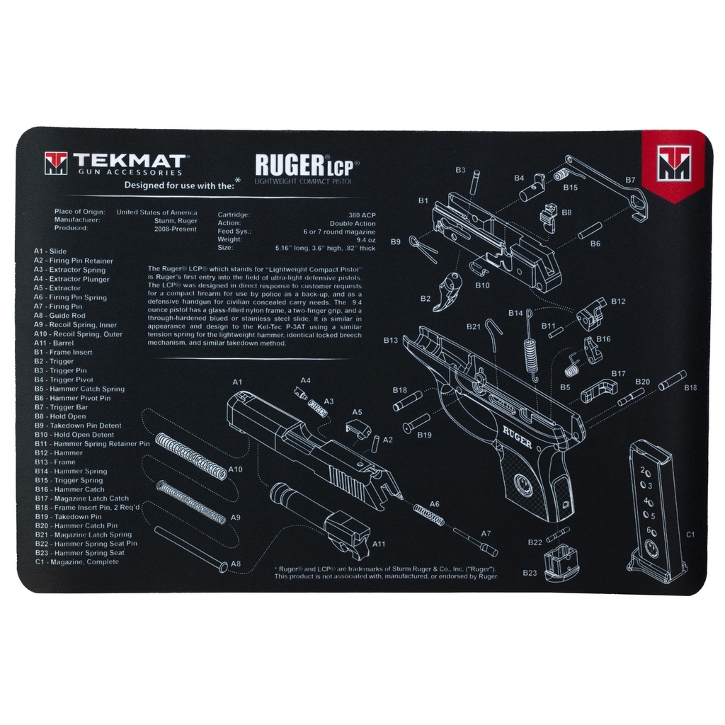 TEKMAT PISTOL MAT RUGER LCP BLK