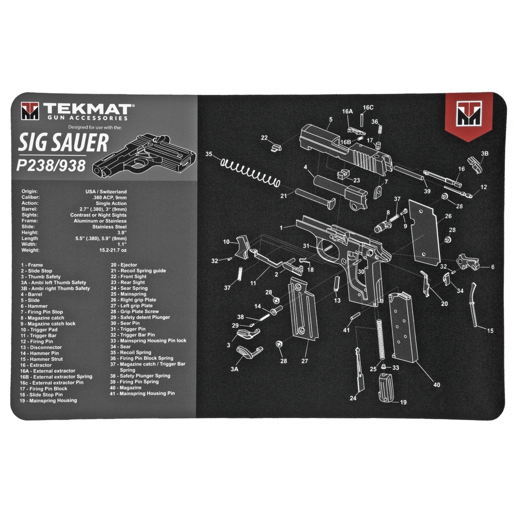 TEKMAT PISTOL MAT SIG P238 BLK