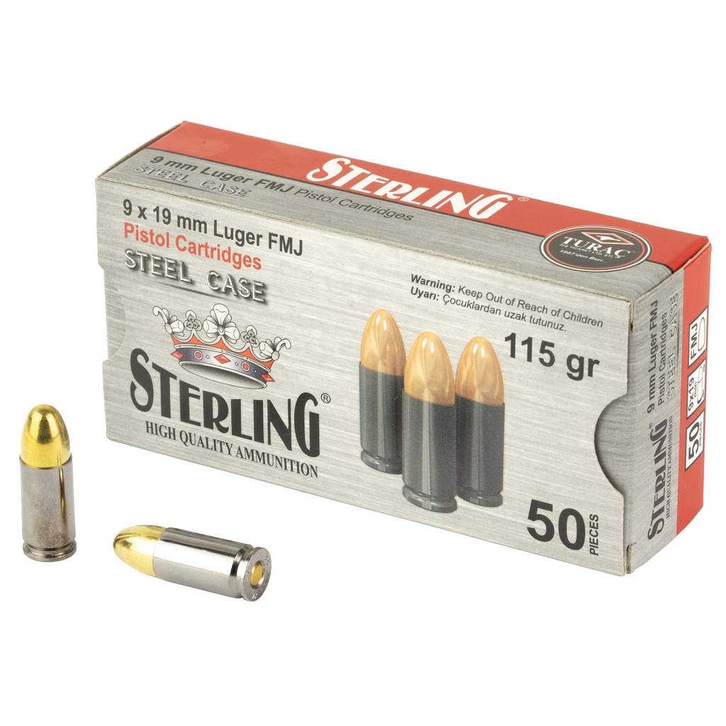STERLING 9MM 115GR FMJ STEEL 50/1500