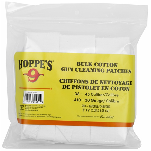 [PI1204S] HOPPES CLNG PATCH 38-45CAL 500PK